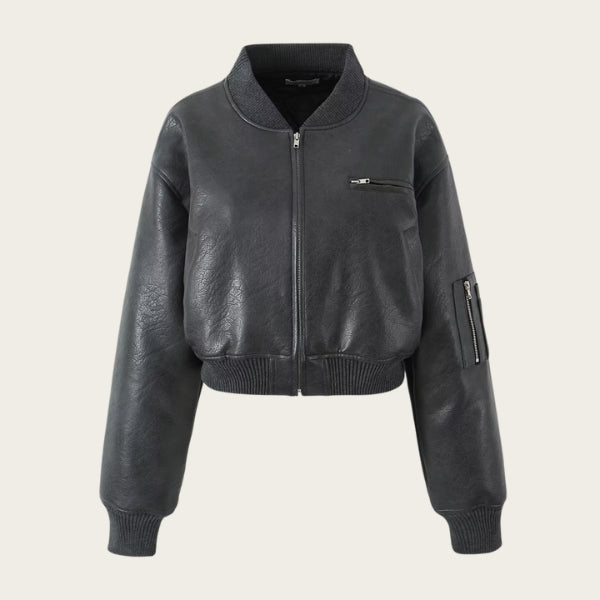 The Vienna Cropped Leather Bomber