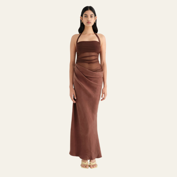 The Lisbon Draped Evening Maxi Dress