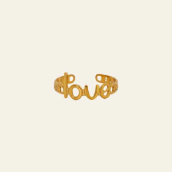 The Paris Love Script Gold Ring