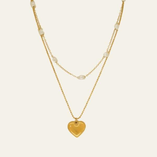 The Santorini Pearl Heart Gold Necklace