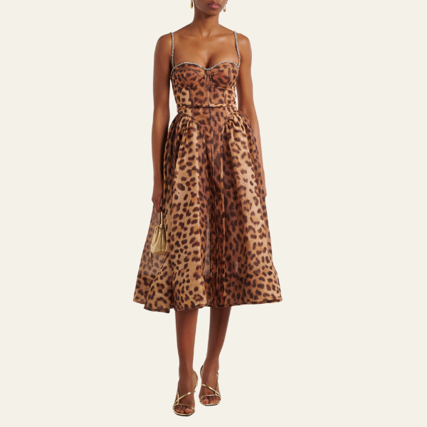 The Portofino Leopard Corset Midi Dress