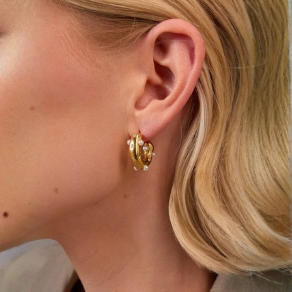 The Portofino Pearl Gold Hoop Earring