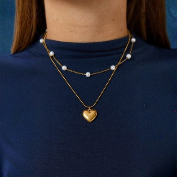 The Santorini Pearl Heart Gold Necklace