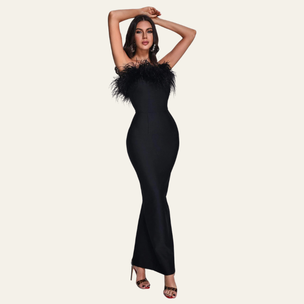 The St. Moritz Feathered Evening Maxi Dress