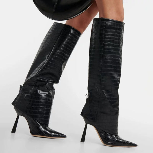 The Verona Croc Embossed Stiletto Boot