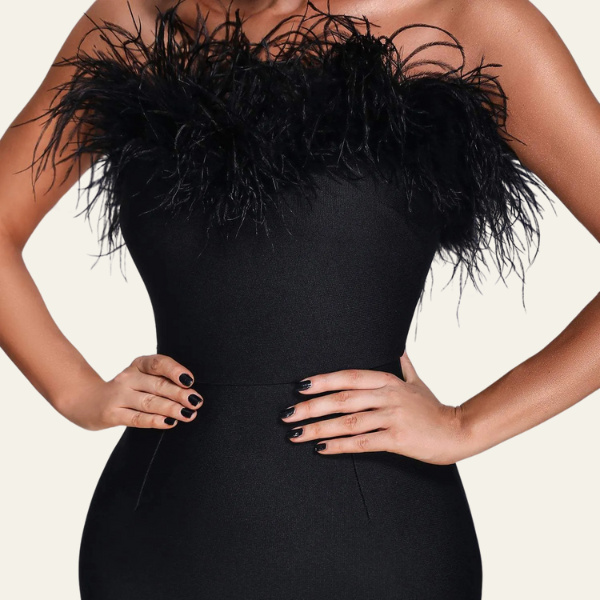 The St. Moritz Feathered Evening Maxi Dress