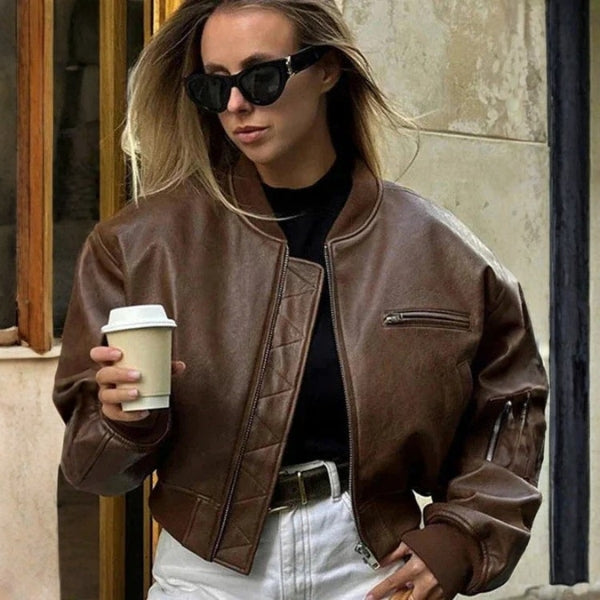 The Vienna Cropped Leather Bomber