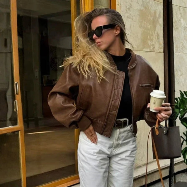 The Vienna Cropped Leather Bomber