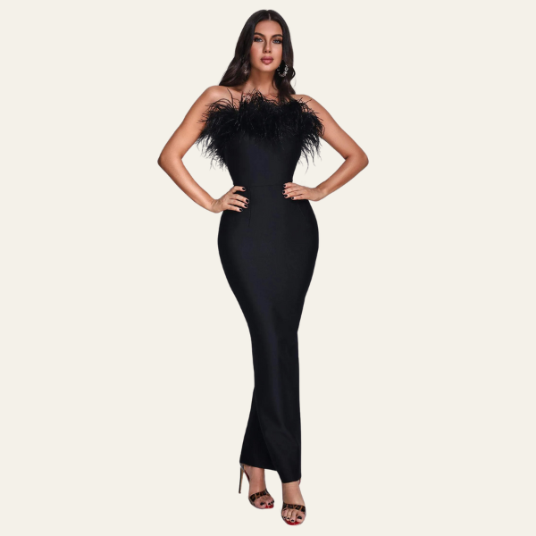 The St. Moritz Feathered Evening Maxi Dress
