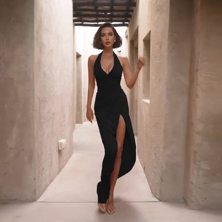 The Valencia Draped Halter Maxi Dress