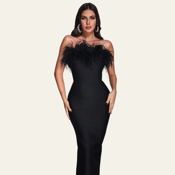 The St. Moritz Feathered Evening Maxi Dress