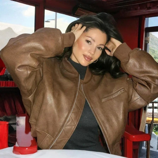 The Vienna Cropped Leather Bomber