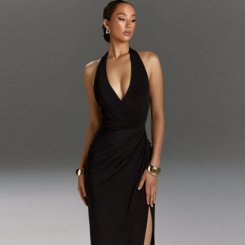 The Valencia Draped Halter Maxi Dress