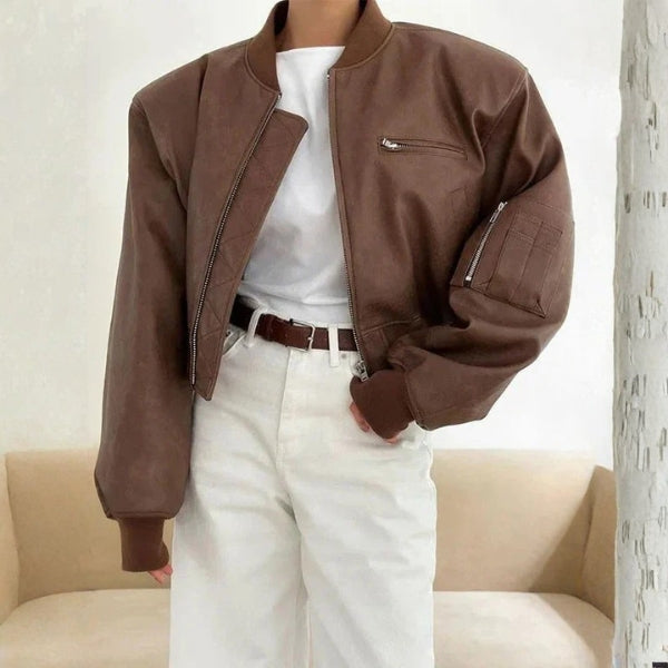 The Vienna Cropped Leather Bomber