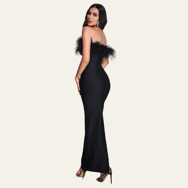 The St. Moritz Feathered Evening Maxi Dress