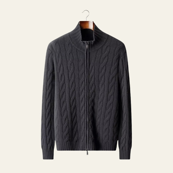 The Cortina Merino Wool Cable Zip Knit