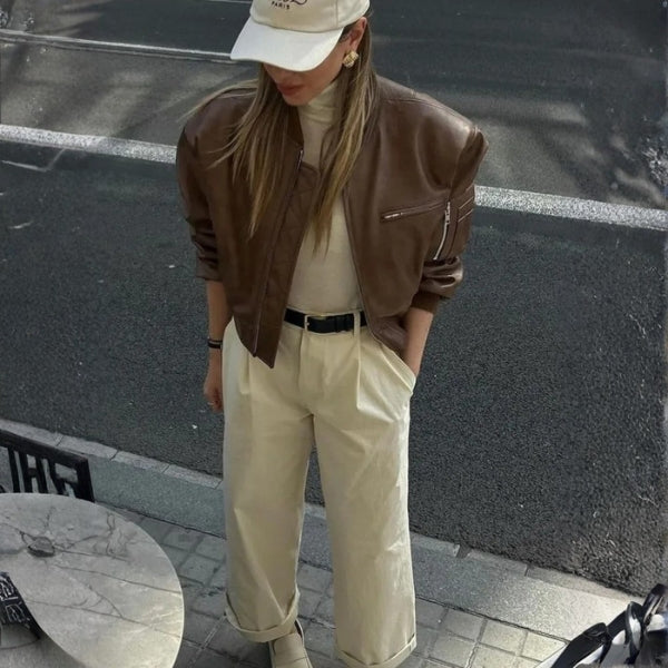 The Vienna Cropped Leather Bomber