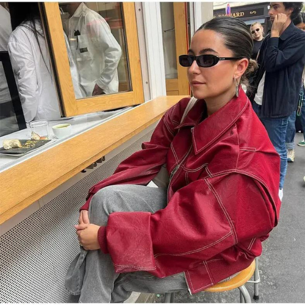 The Bordeaux Leather Oversized Bomber Jacket