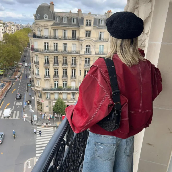 The Bordeaux Leather Oversized Bomber Jacket
