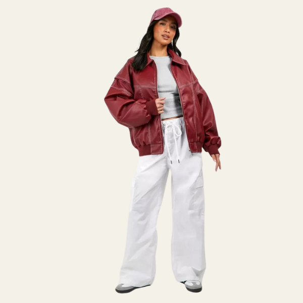 The Bordeaux Leather Oversized Bomber Jacket