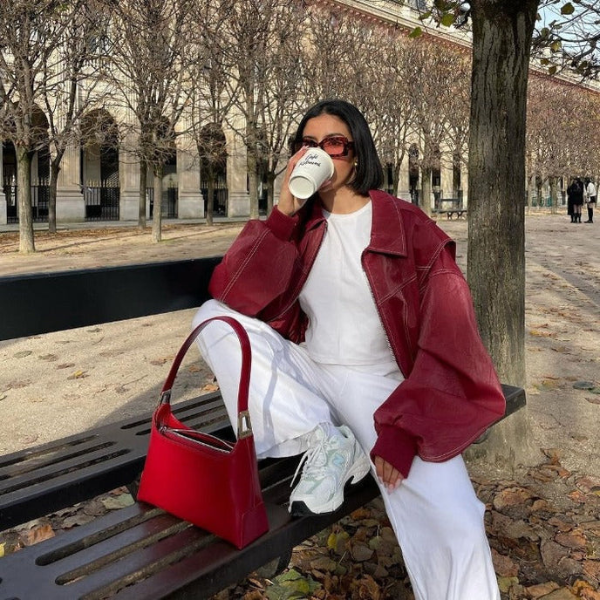The Bordeaux Leather Oversized Bomber Jacket