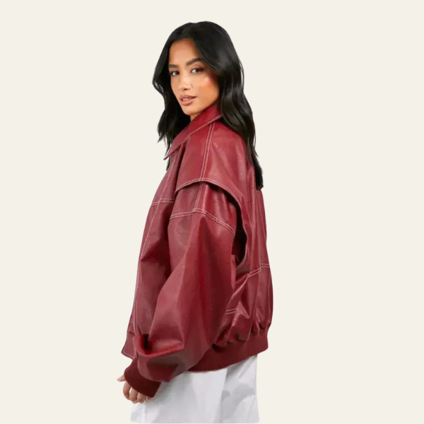 The Bordeaux Leather Oversized Bomber Jacket