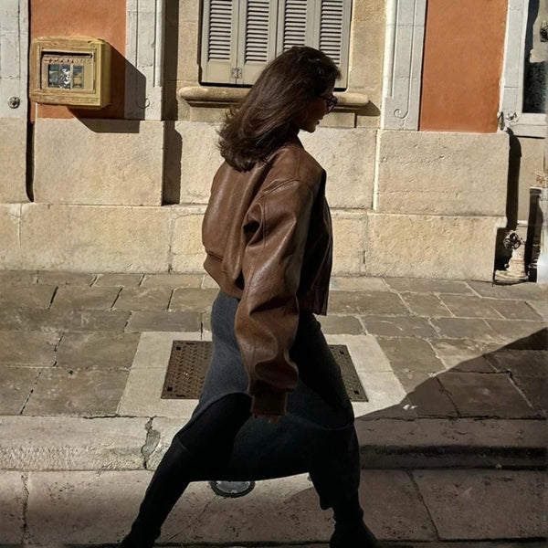 The Vienna Cropped Leather Bomber