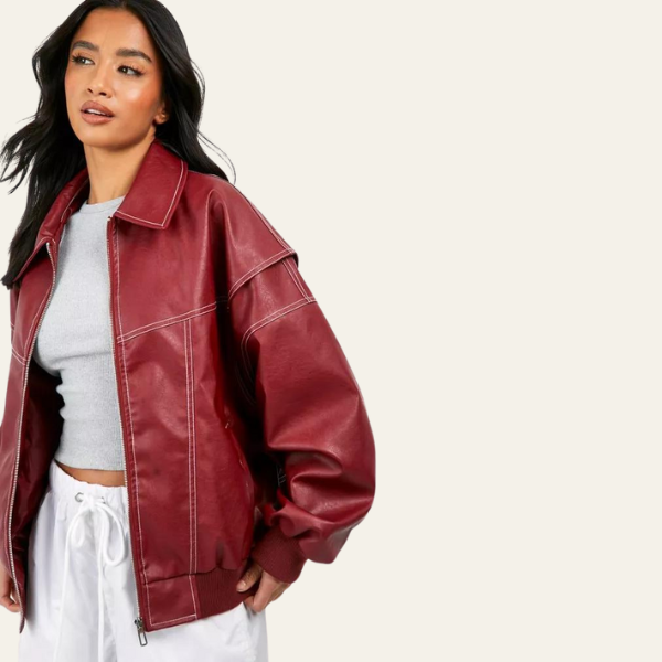 The Bordeaux Leather Oversized Bomber Jacket