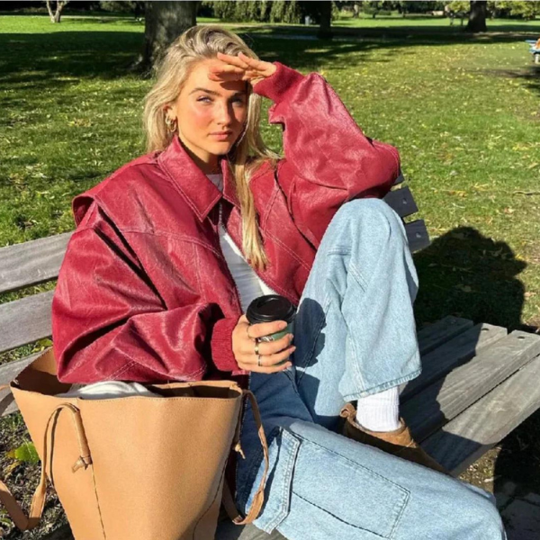 The Bordeaux Leather Oversized Bomber Jacket
