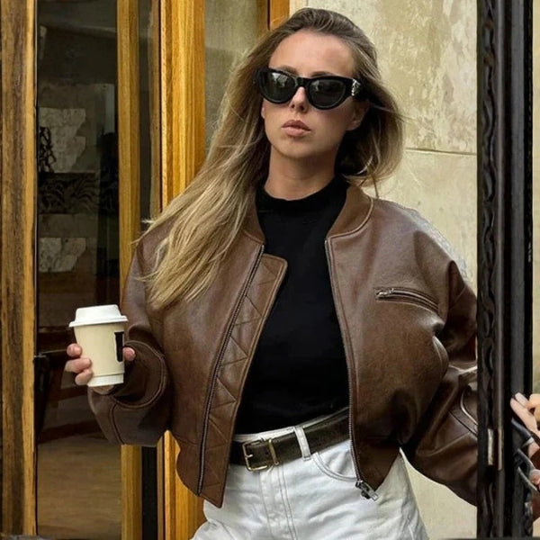 The Vienna Cropped Leather Bomber