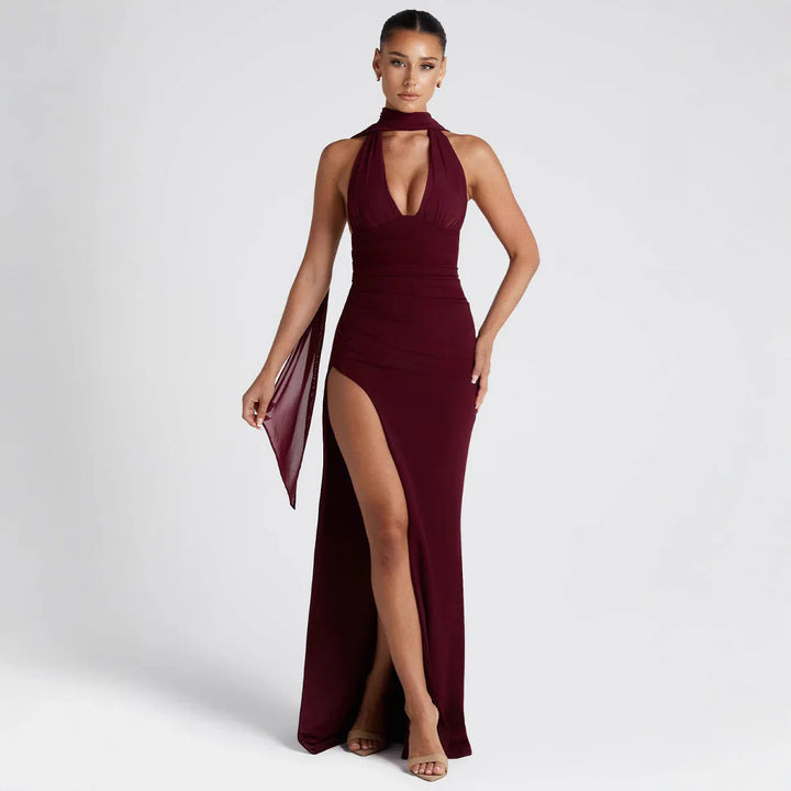 The Portofino Halter Drape Maxi Dress