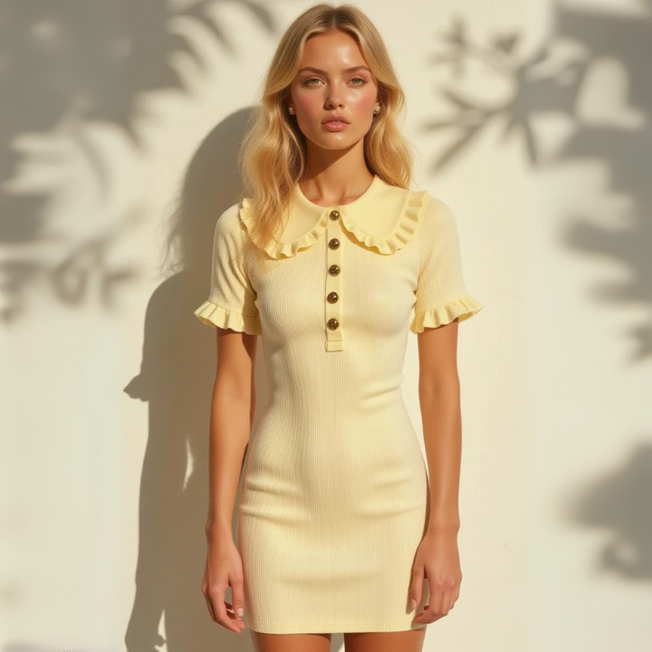 The Perla del Sud Yellow Knit Mini Dress