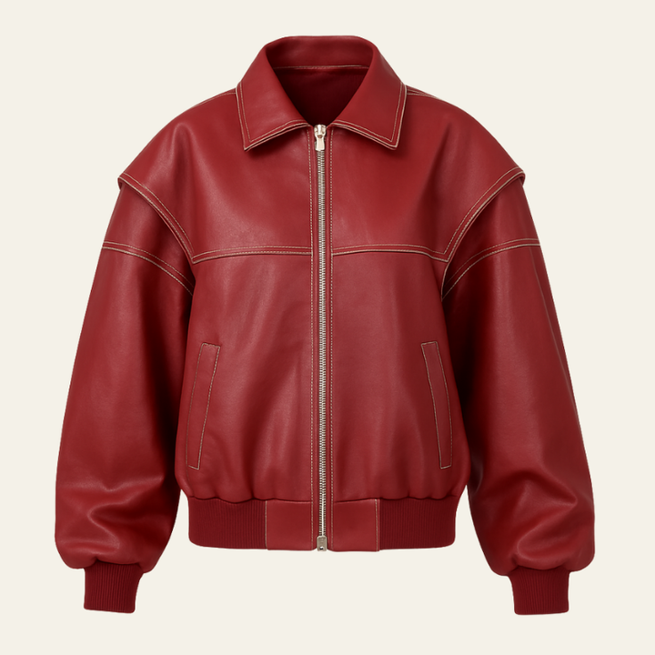 The Bordeaux Leather Oversized Bomber Jacket