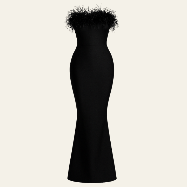 The St. Moritz Feathered Evening Maxi Dress