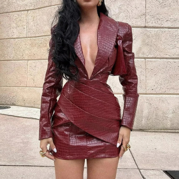 The Amara Croc-Embossed Blazer Dress