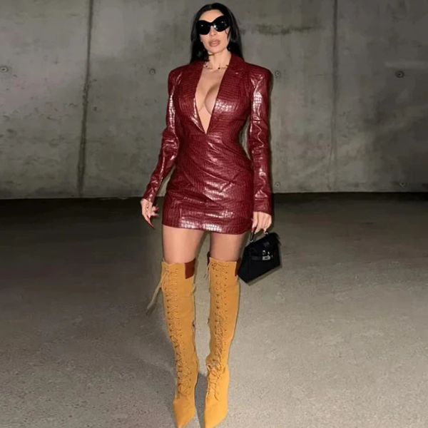 The Amara Croc-Embossed Blazer Dress